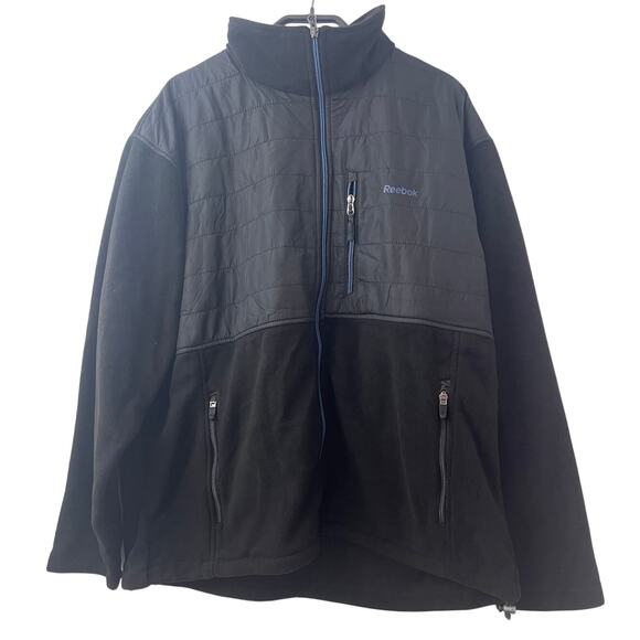 REEBOK PREMIUM MICRO FLEECE Jacket - X-Large - Black/Blue Logo - NEW - Picture 1 of 12